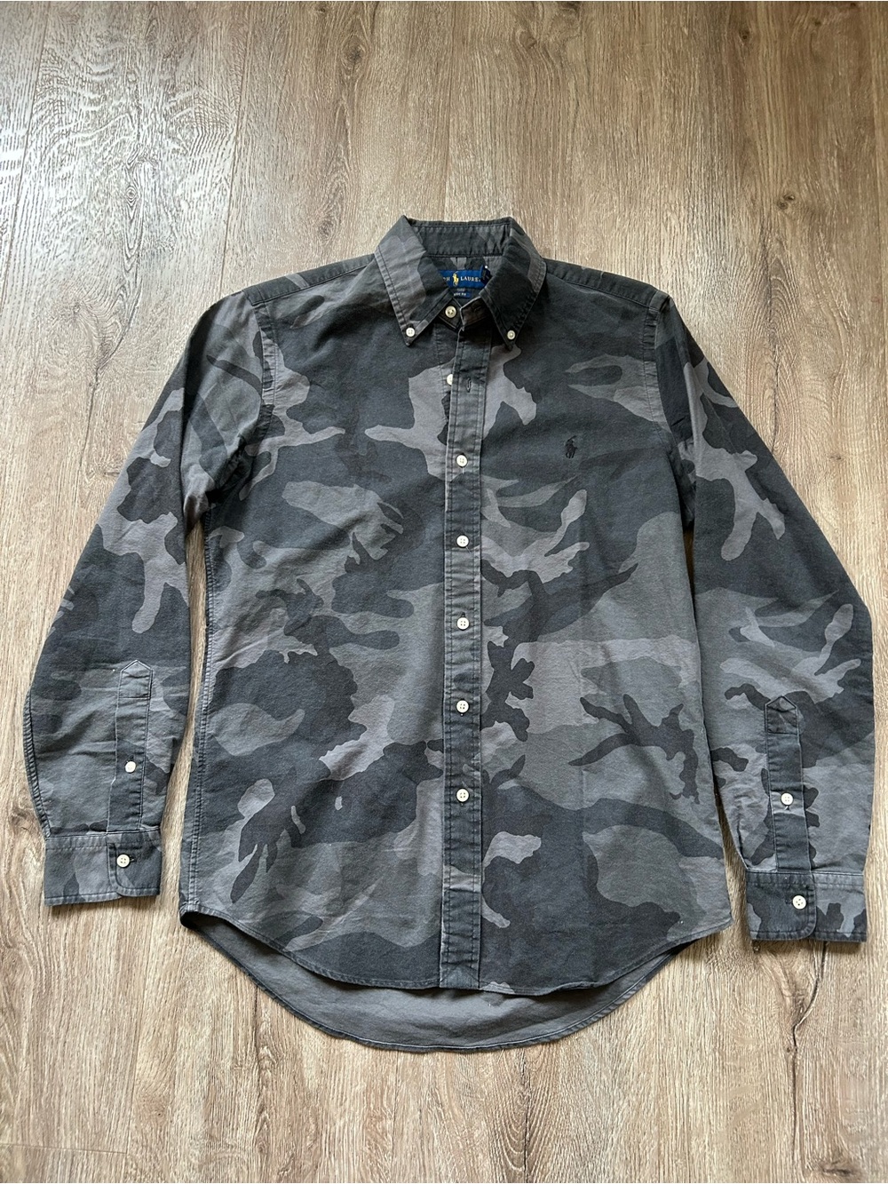 Ralph Lauren Men's Gray Camo Button-Down Shirt Camouflage 100% Cotton